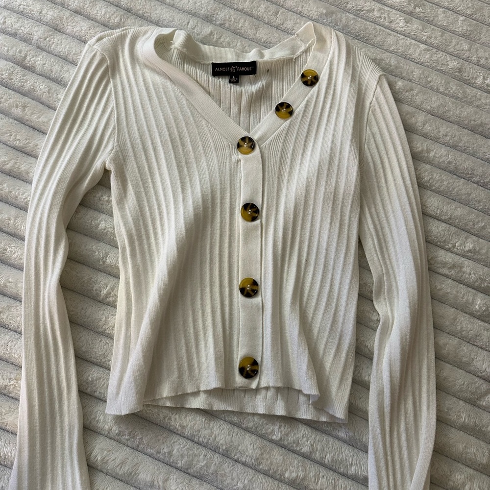 White Ribbed Cardigan
